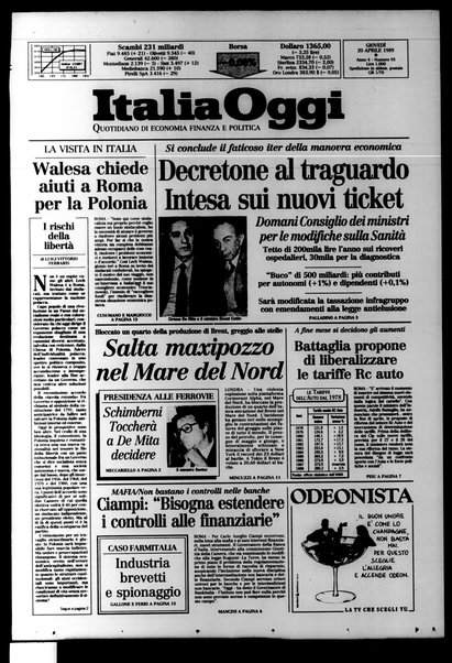 Italia oggi : quotidiano di economia finanza e politica